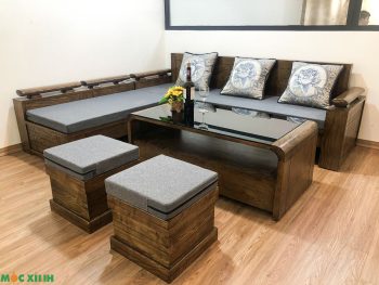 Bộ bàn ghế góc sofa gỗ sồi